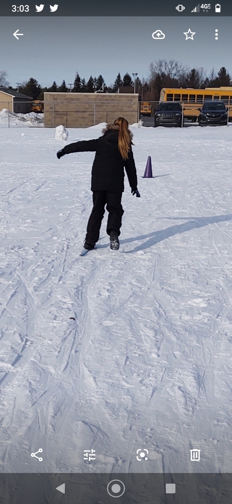 Today in elementary PE we worked on cross country ski gliding. Students practiced skiing on one ski! It was a beautiful day to be outside moving! #nordicrocks